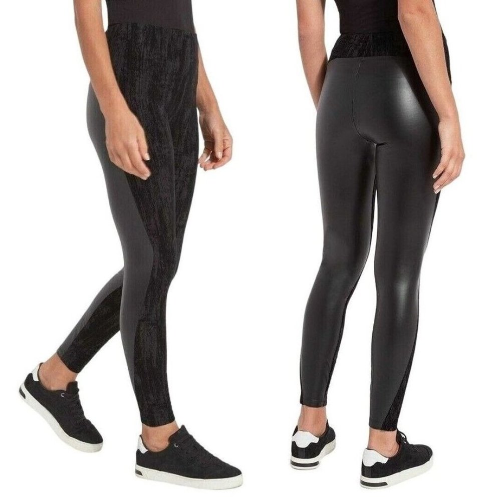 Lysse Spire Leggings Size XS SMALL Flocked Crushed Velvet Faux Vegan Leather